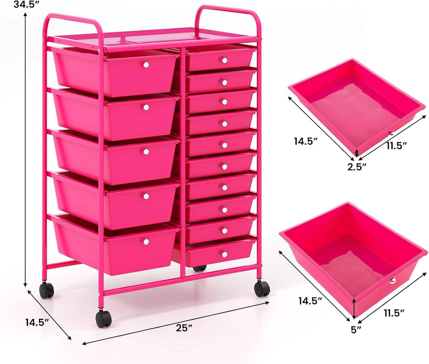 15 Drawer Rolling Storage Cart, Mobile Drawer Carts for Craft Art Supply Paper Salon, Utility Cart on Wheels for Classroom Teacher School Office, Rolling Cart with Drawers (Yellow)