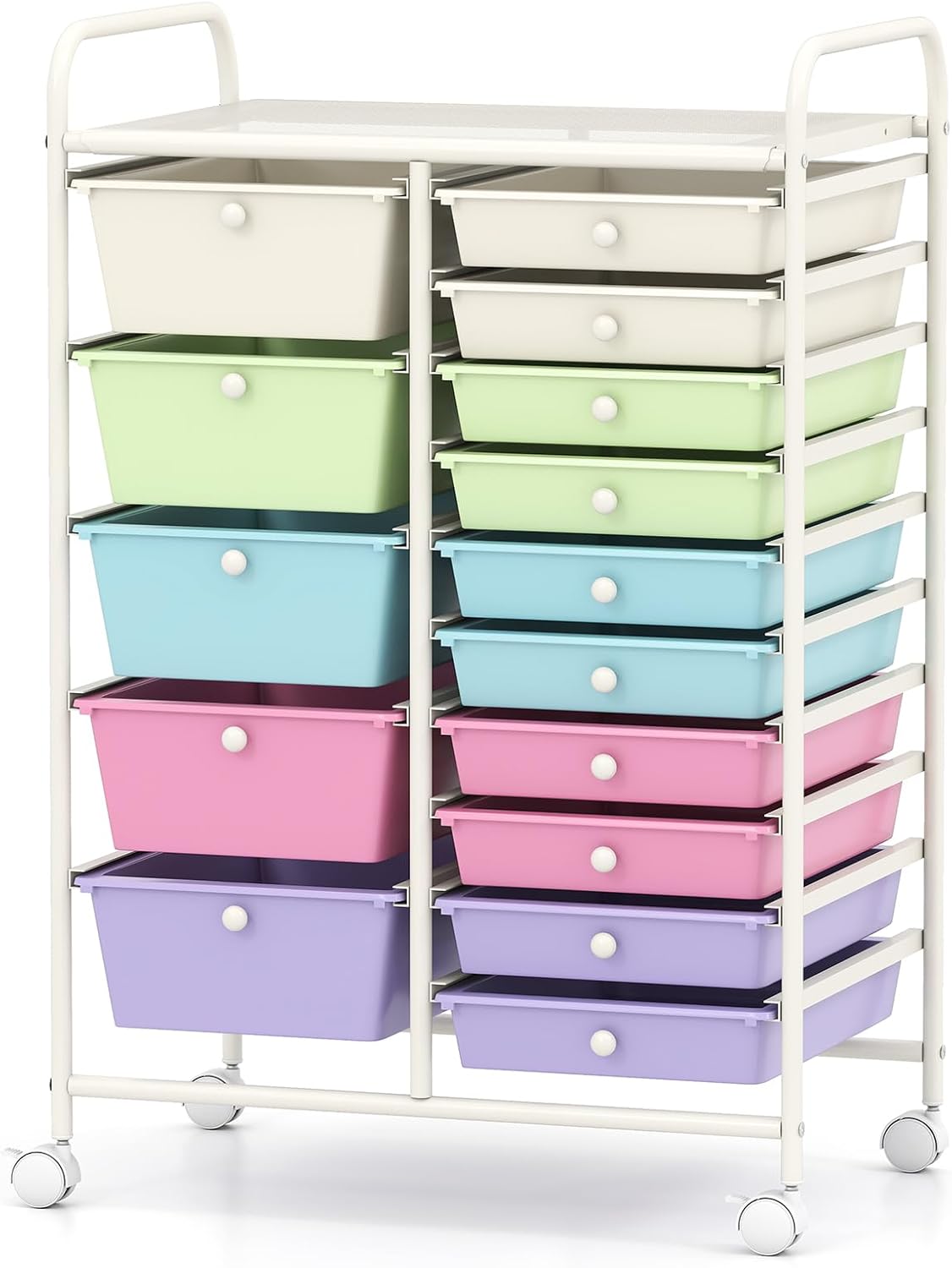 15 Drawer Rolling Storage Cart, Mobile Drawer Carts for Craft Art Supply Paper Salon, Utility Cart on Wheels for Classroom Teacher School Office, Rolling Cart with Drawers (Yellow)