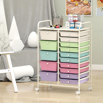 15 Drawer Rolling Storage Cart, Mobile Drawer Carts for Craft Art Supply Paper Salon, Utility Cart on Wheels for Classroom Teacher School Office, Rolling Cart with Drawers (Yellow)