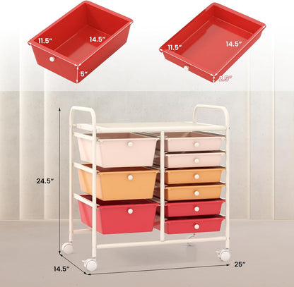 15 Drawer Rolling Storage Cart, Mobile Drawer Carts for Craft Art Supply Paper Salon, Utility Cart on Wheels for Classroom Teacher School Office, Rolling Cart with Drawers (Yellow)