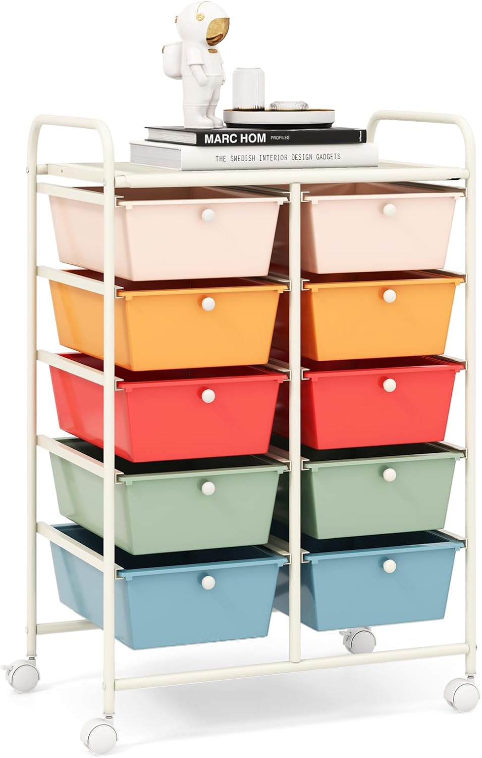 15 Drawer Rolling Storage Cart, Mobile Drawer Carts for Craft Art Supply Paper Salon, Utility Cart on Wheels for Classroom Teacher School Office, Rolling Cart with Drawers (Yellow)
