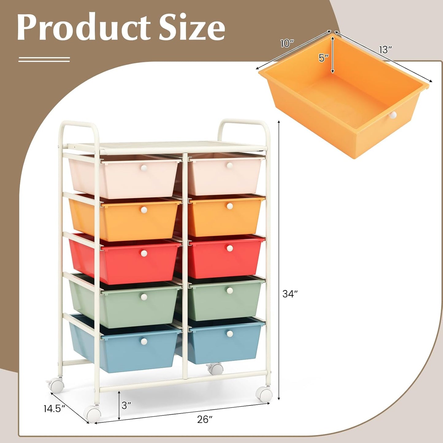 15 Drawer Rolling Storage Cart, Mobile Drawer Carts for Craft Art Supply Paper Salon, Utility Cart on Wheels for Classroom Teacher School Office, Rolling Cart with Drawers (Yellow)