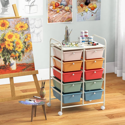15 Drawer Rolling Storage Cart, Mobile Drawer Carts for Craft Art Supply Paper Salon, Utility Cart on Wheels for Classroom Teacher School Office, Rolling Cart with Drawers (Yellow)