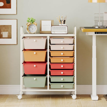 15 Drawer Rolling Storage Cart, Mobile Drawer Carts for Craft Art Supply Paper Salon, Utility Cart on Wheels for Classroom Teacher School Office, Rolling Cart with Drawers (Yellow)