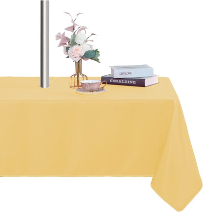 Table Cover Outdoor and Indoor Tablecloth - Washable Waterproof Wrinkle Free Table Cloth with Zipper and Umbrella Hole for Spring/Summer/Party/Picnic/BBQS/Patio Yellow 60x102 inch