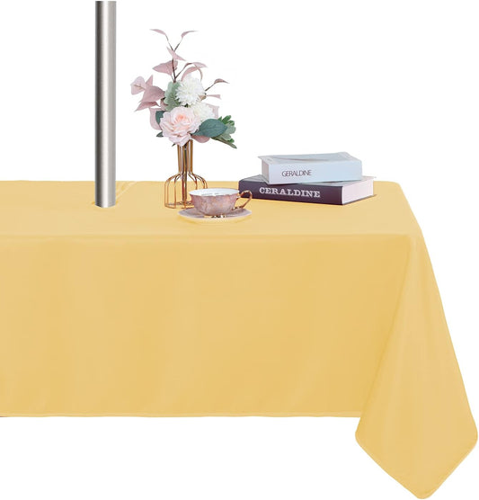 Table Cover Outdoor and Indoor Tablecloth - Washable Waterproof Wrinkle Free Table Cloth with Zipper and Umbrella Hole for Spring/Summer/Party/Picnic/BBQS/Patio Yellow 60x102 inch