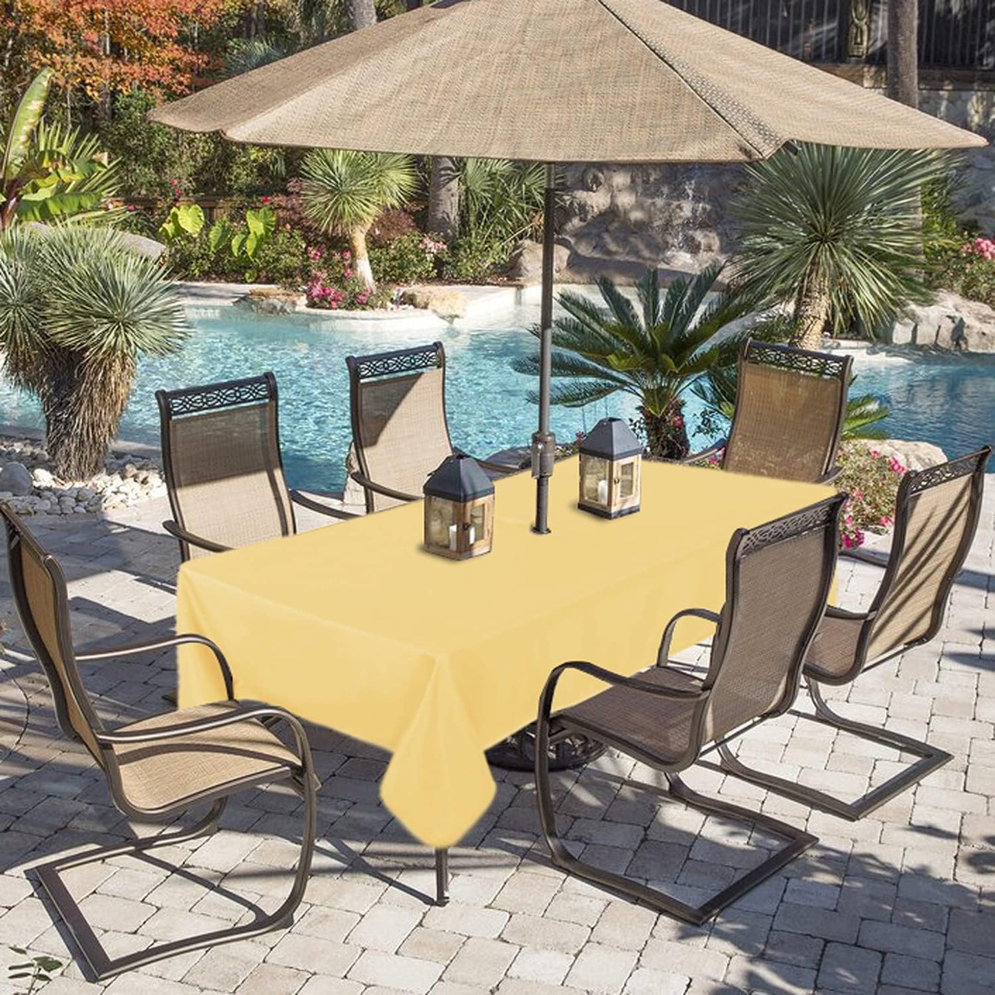 Table Cover Outdoor and Indoor Tablecloth - Washable Waterproof Wrinkle Free Table Cloth with Zipper and Umbrella Hole for Spring/Summer/Party/Picnic/BBQS/Patio Yellow 60x102 inch