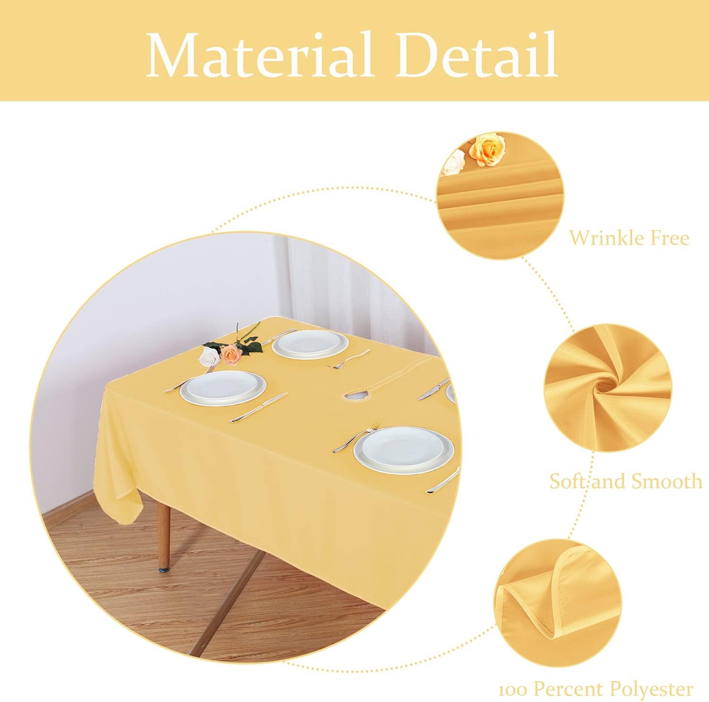 Table Cover Outdoor and Indoor Tablecloth - Washable Waterproof Wrinkle Free Table Cloth with Zipper and Umbrella Hole for Spring/Summer/Party/Picnic/BBQS/Patio Yellow 60x102 inch