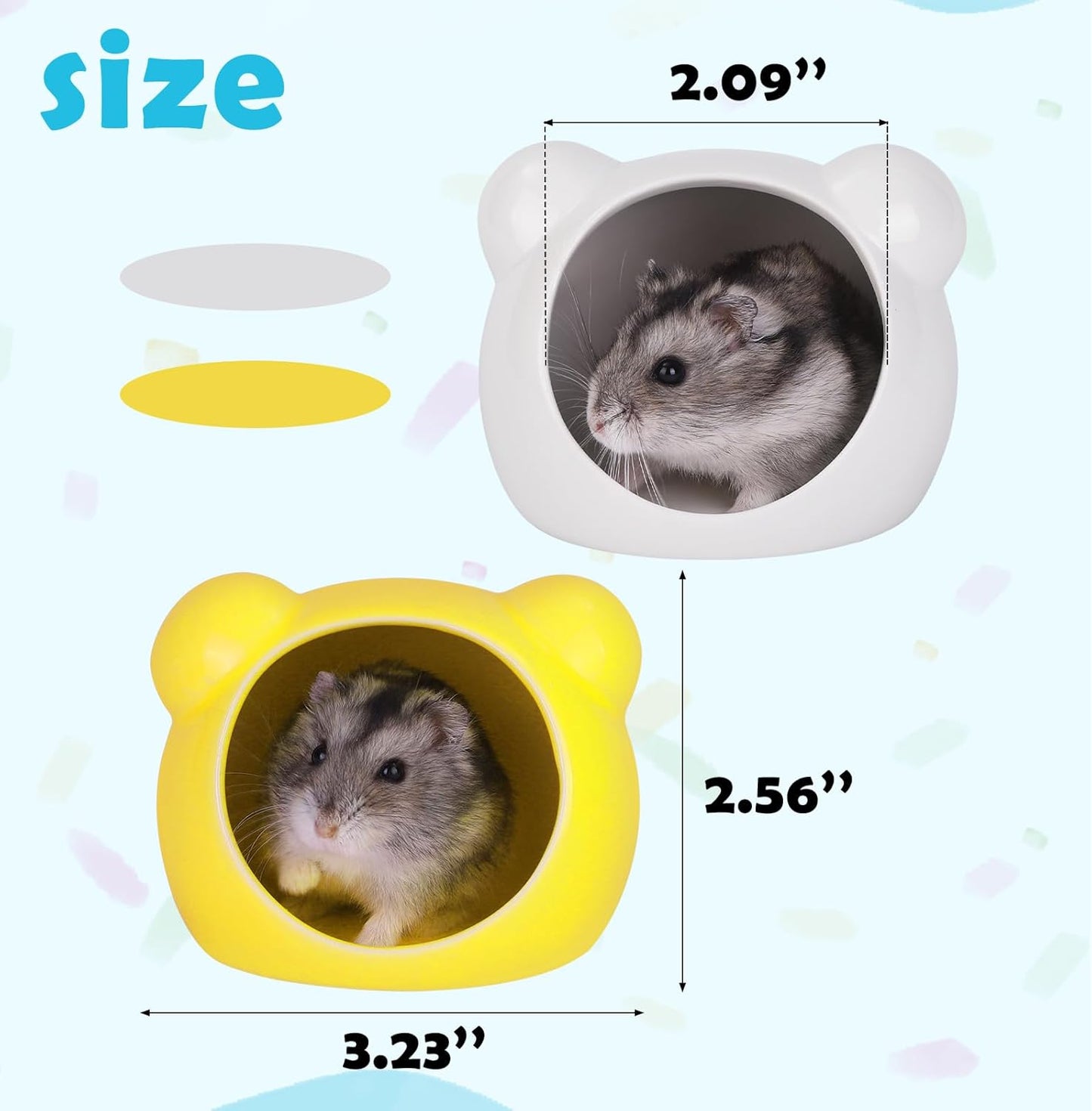 2 Pack Ceramic Hamster Hideout Yellow and White Small Animal Hides for Gerbils Mice Cute Summer Cooling Houses for Cage Accessories