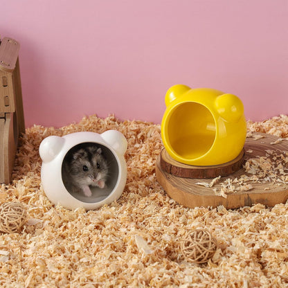 2 Pack Ceramic Hamster Hideout Yellow and White Small Animal Hides for Gerbils Mice Cute Summer Cooling Houses for Cage Accessories