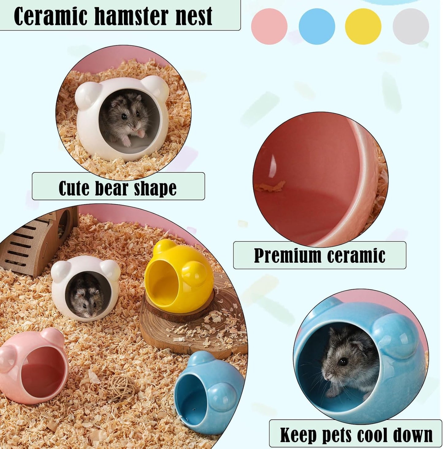 2 Pack Ceramic Hamster Hideout Yellow and White Small Animal Hides for Gerbils Mice Cute Summer Cooling Houses for Cage Accessories