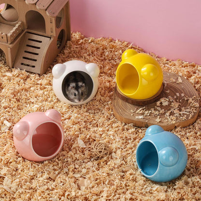 2 Pack Ceramic Hamster Hideout Yellow and White Small Animal Hides for Gerbils Mice Cute Summer Cooling Houses for Cage Accessories