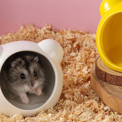 2 Pack Ceramic Hamster Hideout Yellow and White Small Animal Hides for Gerbils Mice Cute Summer Cooling Houses for Cage Accessories