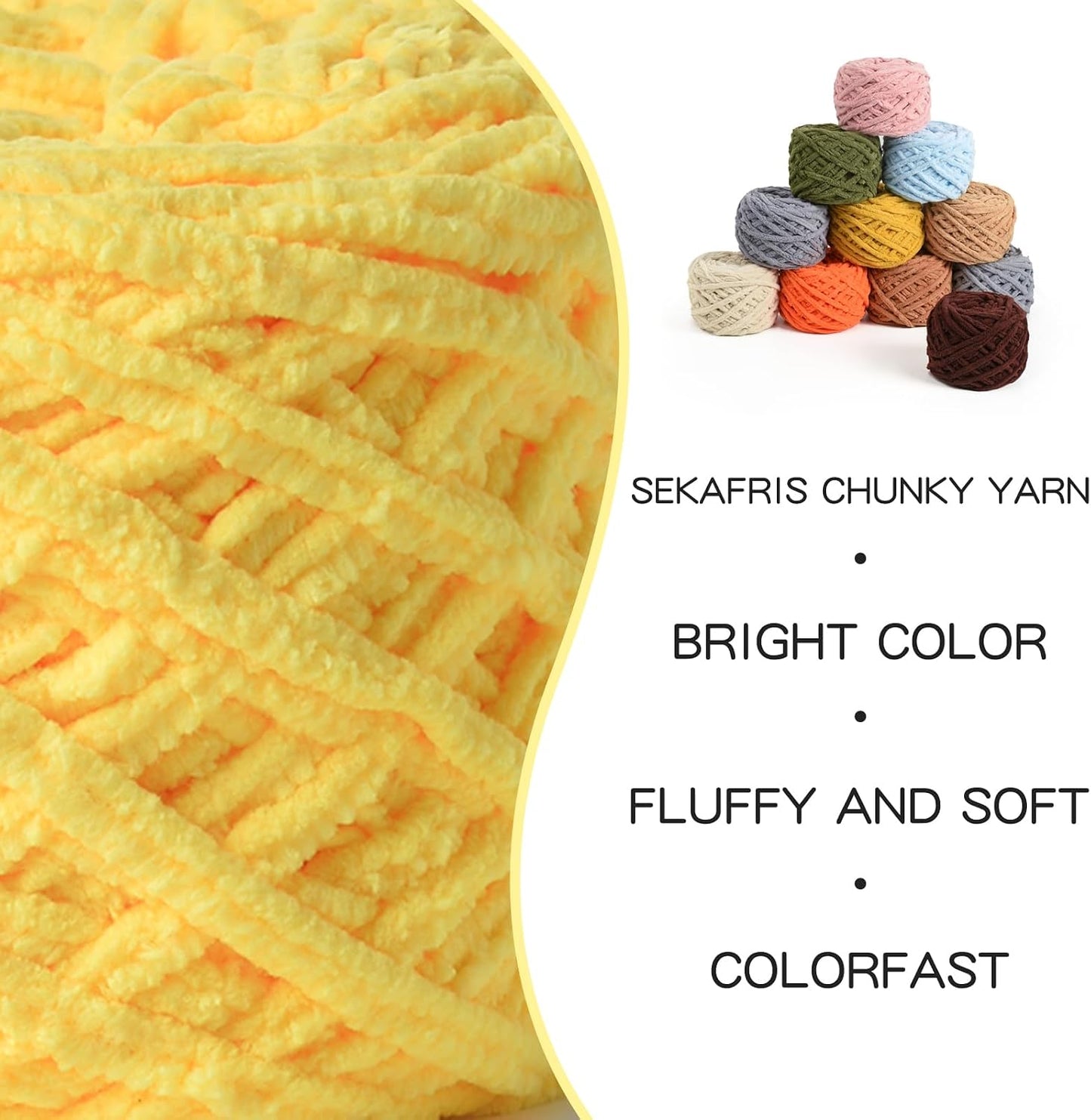 Fluffy Chenille Chunky Yarn for Crocheting 100g(65.6yd) - Baby Yarn for Crocheting Soft - Velvet Yarns for Crochet Blanket - Amigurumi Crochet Yarns (Yellow)