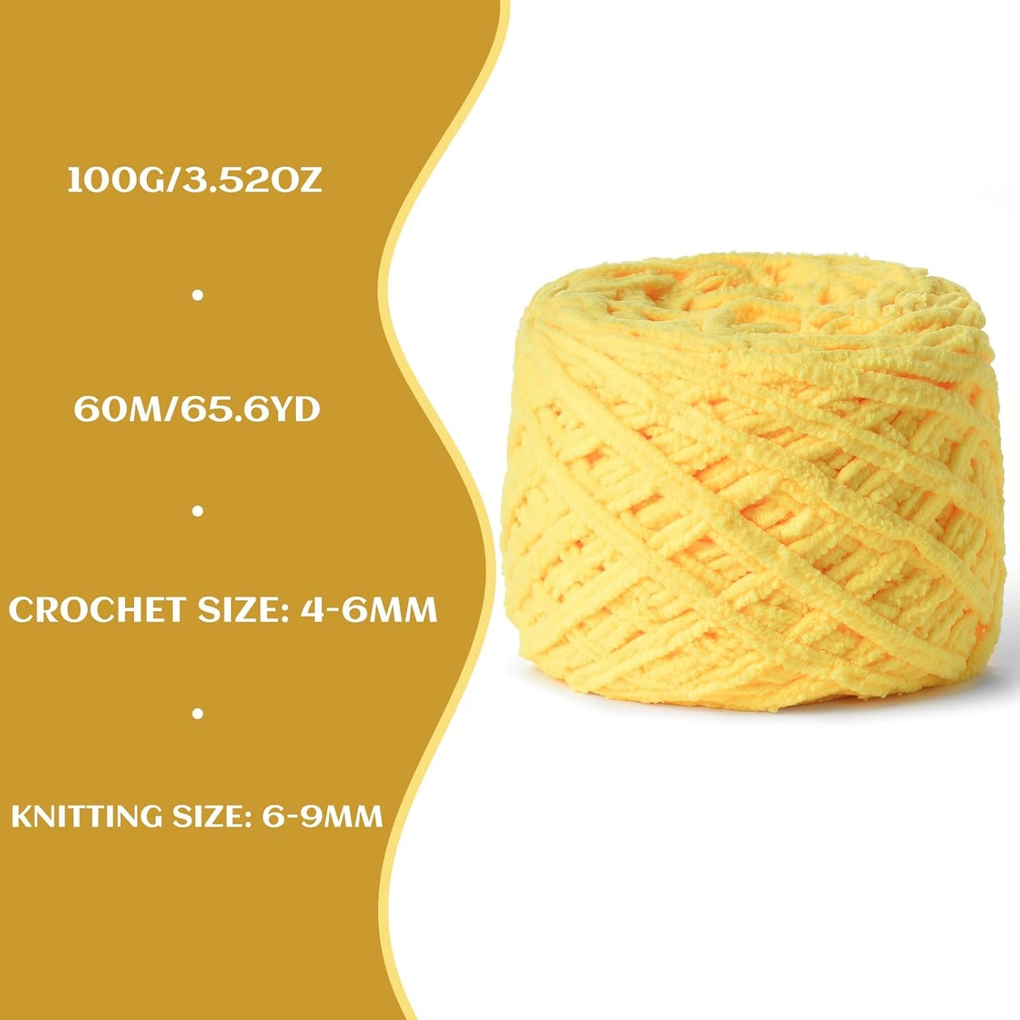 Fluffy Chenille Chunky Yarn for Crocheting 100g(65.6yd) - Baby Yarn for Crocheting Soft - Velvet Yarns for Crochet Blanket - Amigurumi Crochet Yarns (Yellow)