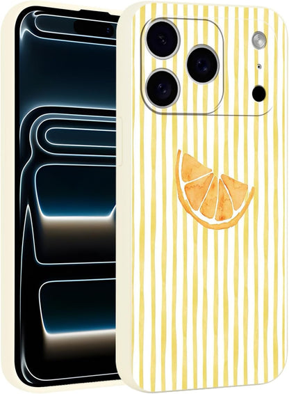 for iPhone 17 Pro 6.3'' Cute Aesthetic Yellow Summer Stripes Collage Phone Case, Fashion Simple Line Lemon Slices Design Phone Cover Soft Frame TPU Protective Shockproof Case for Women Girls
