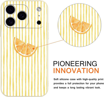 for iPhone 17 Pro 6.3'' Cute Aesthetic Yellow Summer Stripes Collage Phone Case, Fashion Simple Line Lemon Slices Design Phone Cover Soft Frame TPU Protective Shockproof Case for Women Girls