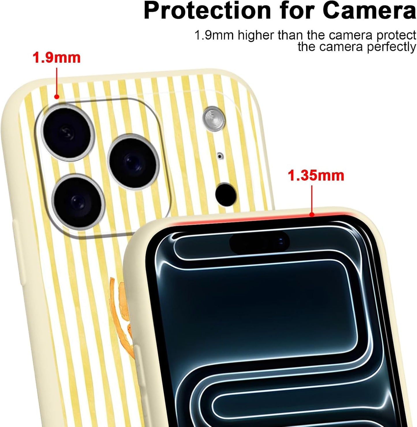 for iPhone 17 Pro 6.3'' Cute Aesthetic Yellow Summer Stripes Collage Phone Case, Fashion Simple Line Lemon Slices Design Phone Cover Soft Frame TPU Protective Shockproof Case for Women Girls