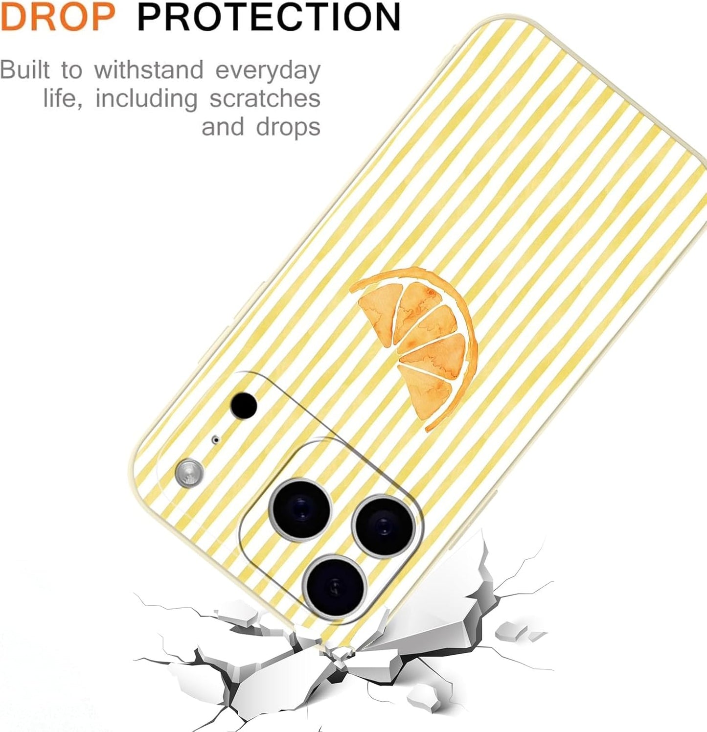 for iPhone 17 Pro 6.3'' Cute Aesthetic Yellow Summer Stripes Collage Phone Case, Fashion Simple Line Lemon Slices Design Phone Cover Soft Frame TPU Protective Shockproof Case for Women Girls