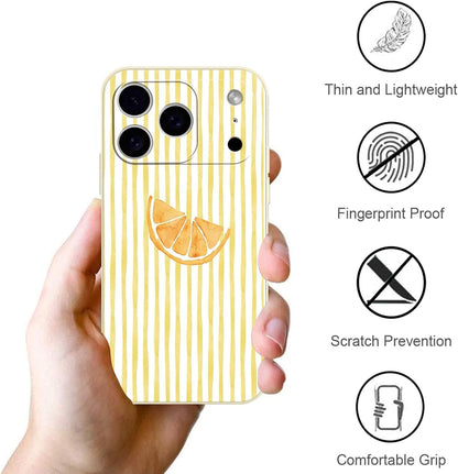 for iPhone 17 Pro 6.3'' Cute Aesthetic Yellow Summer Stripes Collage Phone Case, Fashion Simple Line Lemon Slices Design Phone Cover Soft Frame TPU Protective Shockproof Case for Women Girls
