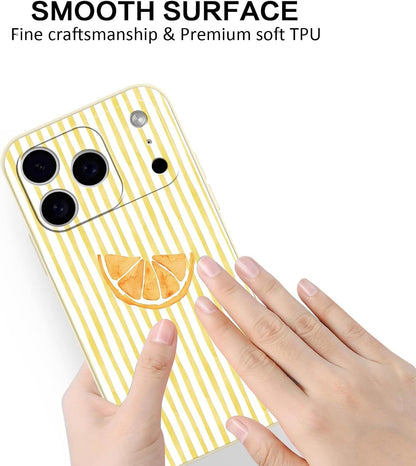 for iPhone 17 Pro 6.3'' Cute Aesthetic Yellow Summer Stripes Collage Phone Case, Fashion Simple Line Lemon Slices Design Phone Cover Soft Frame TPU Protective Shockproof Case for Women Girls