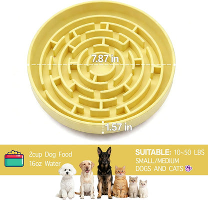 Silicone Slow Feeder Dog Bowls, with Non-Slip Suction Cups, Anti-Choking, Puppy Puzzle Bowl, Slows Down Eating Speed, Relieves Anxiety, Suitable for S&M Sized Dogs and Cats(Yellow