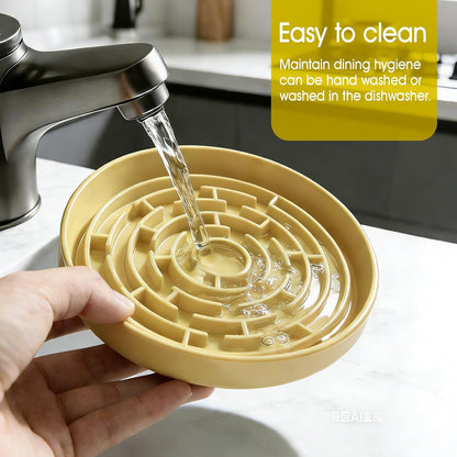 Silicone Slow Feeder Dog Bowls, with Non-Slip Suction Cups, Anti-Choking, Puppy Puzzle Bowl, Slows Down Eating Speed, Relieves Anxiety, Suitable for S&M Sized Dogs and Cats(Yellow