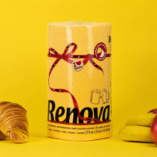 Renova Yellow Colored Paper Towel Jumbo Rolls 2-Ply-120 Sheets | Yellow kitchen paper towel, 2-ply jumbo kitchen roll, highly absorbent, multipurpose cleaning