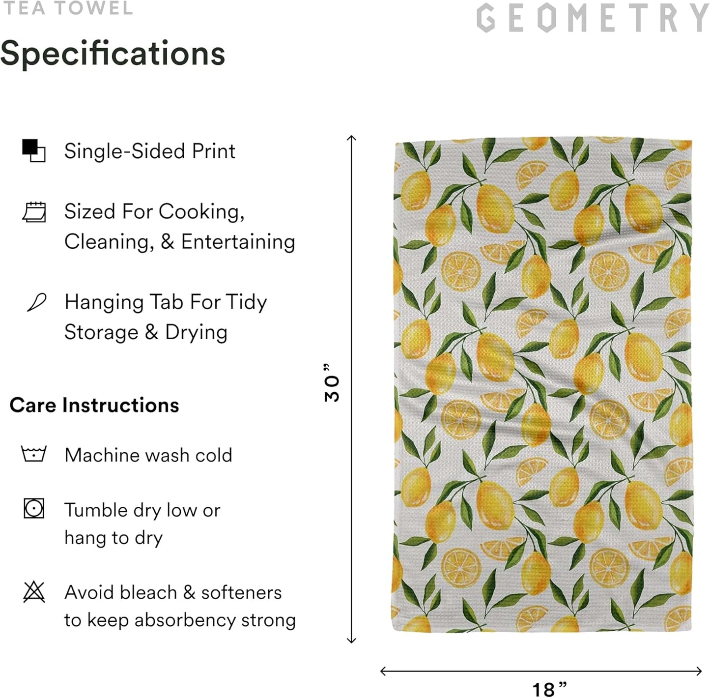 Spring Kitchen Towels - Quick Dry Microfiber Cloth Spring & Summer Dish Towels for Kitchen Drying - Premium Quick Dry Towel - Lemon Delight, 18" x 30" - 1-Pack