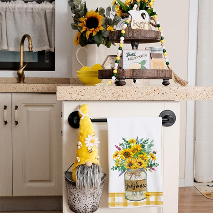 Sunflower Hello Summer Kitchen Towels Dish Towels Set of 2,Yellow Vase Floral Hand Towels 18x26 Inch Drying Dishcloth,Farmhouse Home Seasonal Holiday Summer Decorations AD317