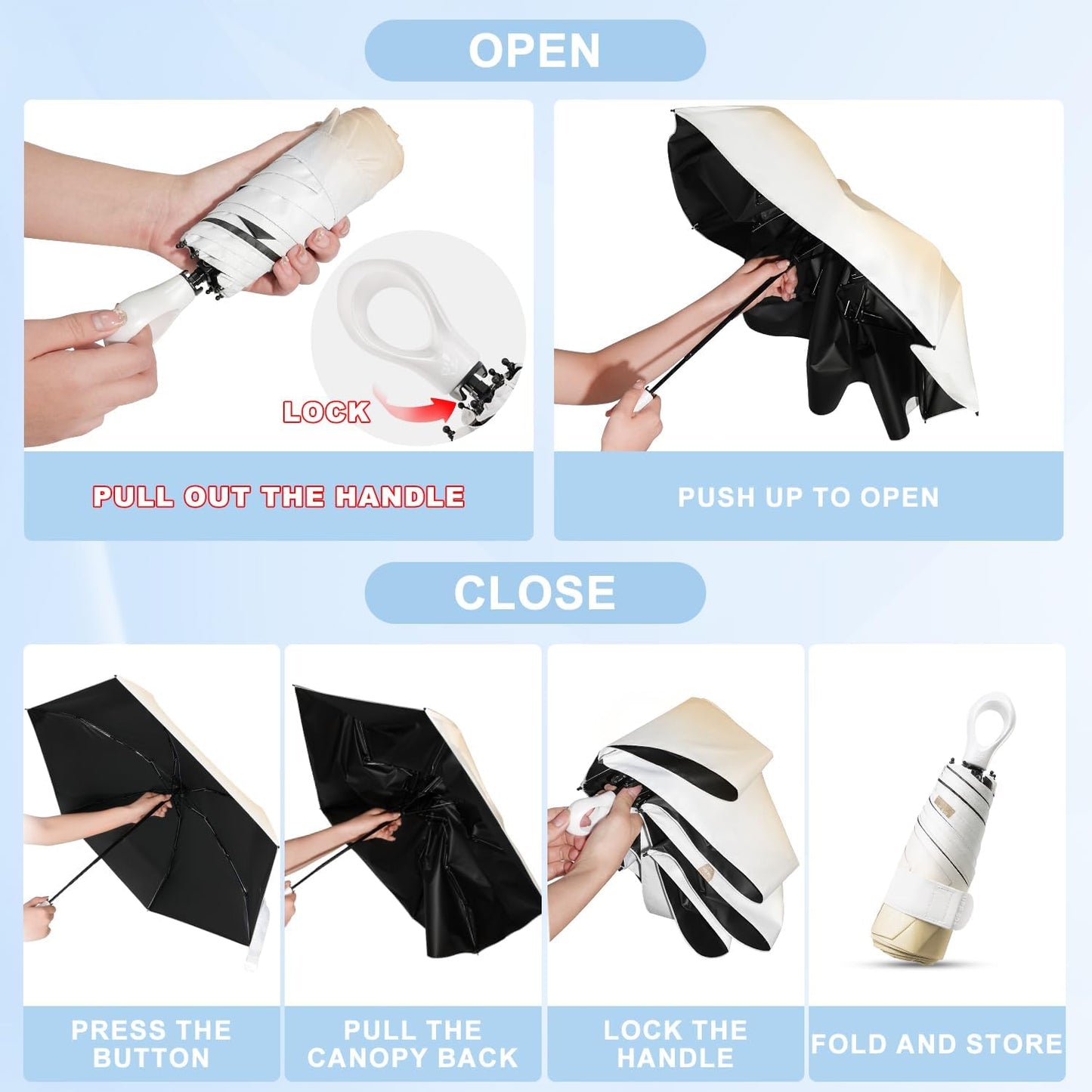 Gradient UV Umbrella UPF 50+, Mini Sun Parasol Foldable Compact Travel Size | UPF 50+ Sun Protection, Gradient Sun Shade Canopy, Portable Storage Bag. Foldable Lightweight Fits Purse for Women Girls