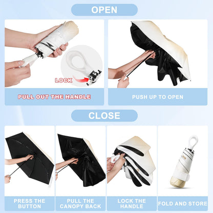 Gradient UV Umbrella UPF 50+, Mini Sun Parasol Foldable Compact Travel Size | UPF 50+ Sun Protection, Gradient Sun Shade Canopy, Portable Storage Bag. Foldable Lightweight Fits Purse for Women Girls
