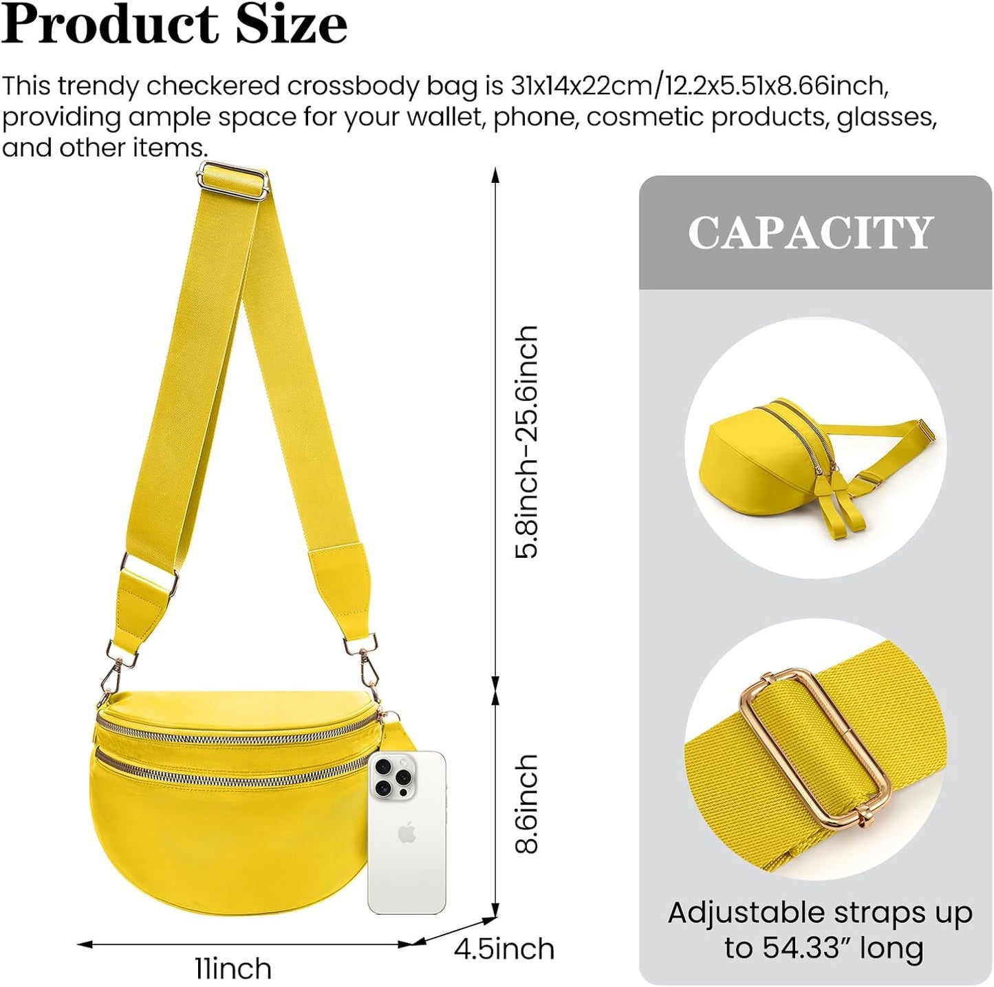 Nylon Crossbody Bags Bum Bag for Women Large Sling Purse（Yellow）