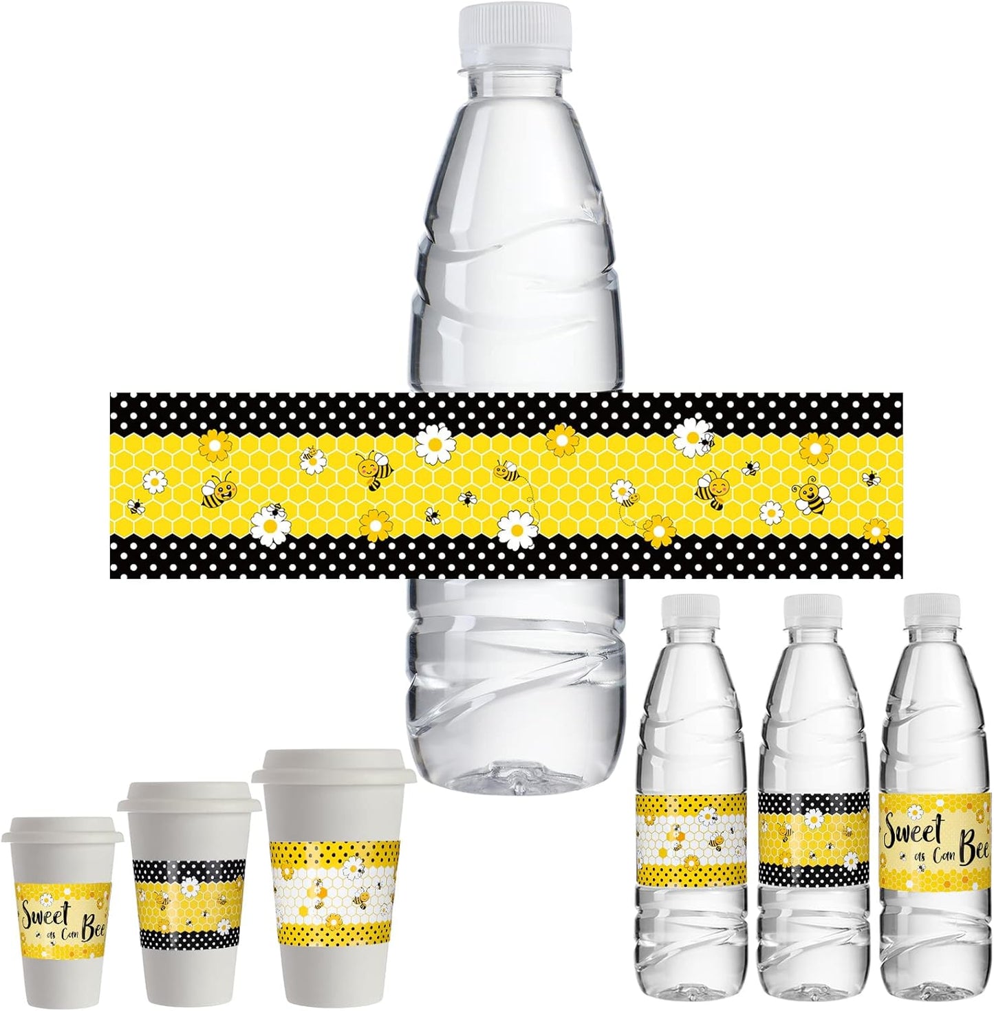 30 Pack Bee Party Water Bottle Labels Bee Party Decorations Birthday Waterproof Water Bottle Sticker Wrappers Stickers Supplies for Baby Shower Girl and Boy