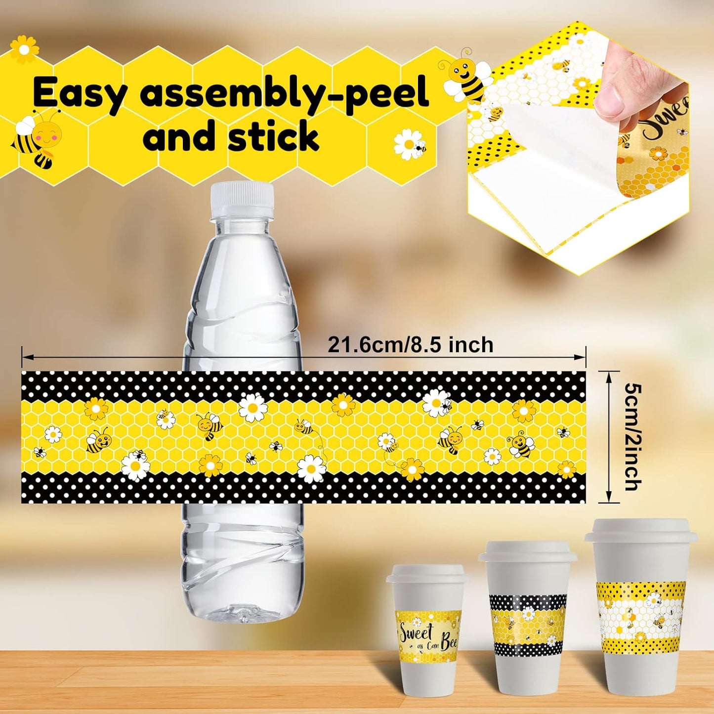 30 Pack Bee Party Water Bottle Labels Bee Party Decorations Birthday Waterproof Water Bottle Sticker Wrappers Stickers Supplies for Baby Shower Girl and Boy