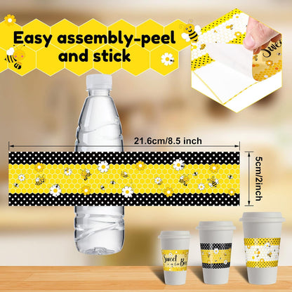 30 Pack Bee Party Water Bottle Labels Bee Party Decorations Birthday Waterproof Water Bottle Sticker Wrappers Stickers Supplies for Baby Shower Girl and Boy