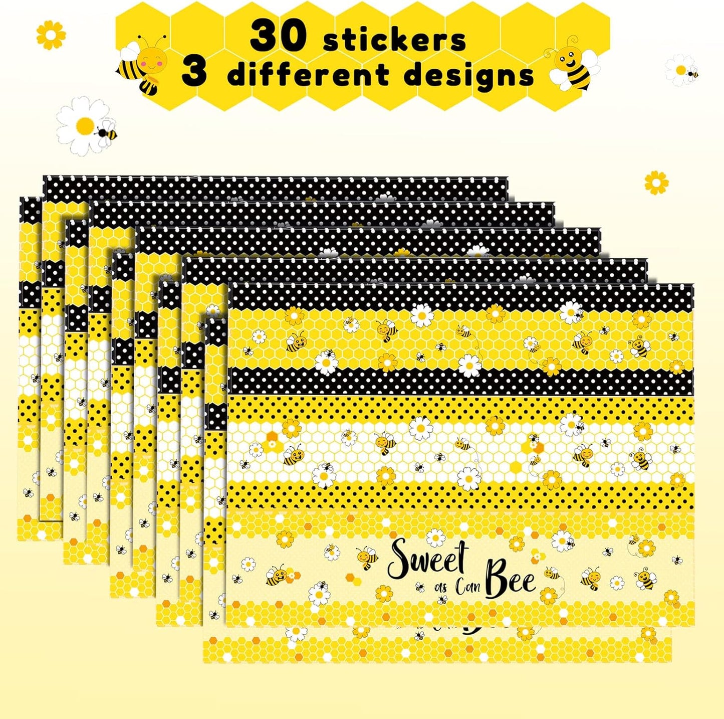 30 Pack Bee Party Water Bottle Labels Bee Party Decorations Birthday Waterproof Water Bottle Sticker Wrappers Stickers Supplies for Baby Shower Girl and Boy