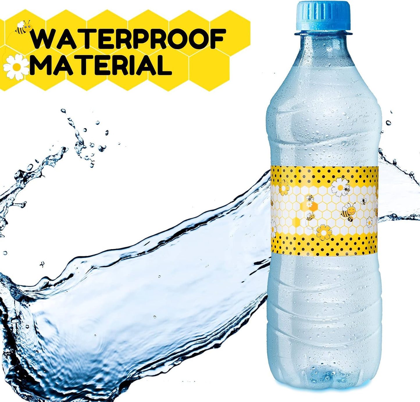 30 Pack Bee Party Water Bottle Labels Bee Party Decorations Birthday Waterproof Water Bottle Sticker Wrappers Stickers Supplies for Baby Shower Girl and Boy