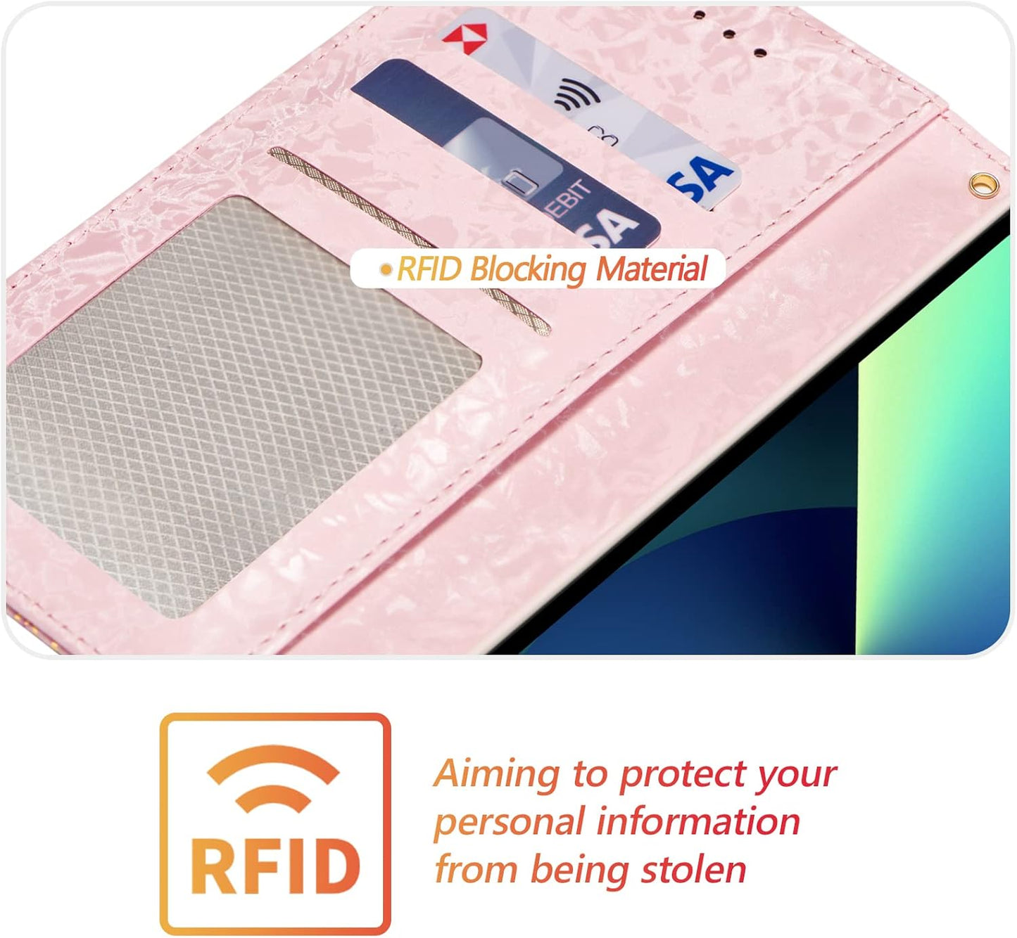 Wallet Case for iPhone 14, PU Leather Phone Cover Kickstand RFID Blocking Flip Case Card Slots Wrist Strap Relief Engraved Pattern Magnetic Closure Flower Folio Wallet, Blue Butterfly