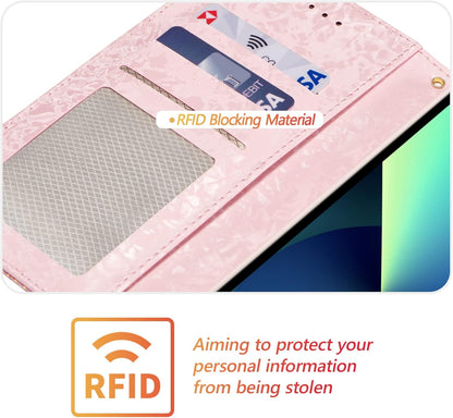 Wallet Case for iPhone 14, PU Leather Phone Cover Kickstand RFID Blocking Flip Case Card Slots Wrist Strap Relief Engraved Pattern Magnetic Closure Flower Folio Wallet, Blue Butterfly