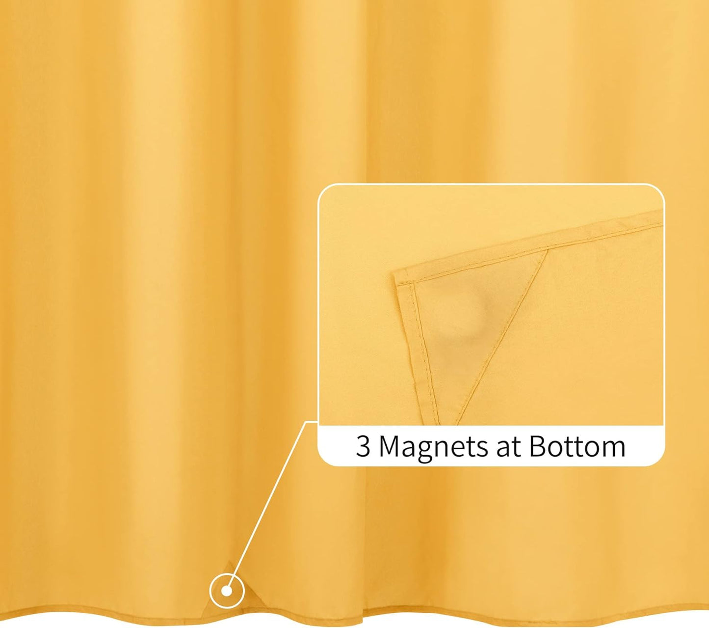Yellow Shower Curtain or Liner with 3 Magnets - Soft Hotel Quality Fabric Shower Curtain for Bathroom, Light-Weight & Machine Washable - Standard Size 72x72, Mustard Yellow
