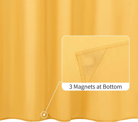 Yellow Shower Curtain or Liner with 3 Magnets - Soft Hotel Quality Fabric Shower Curtain for Bathroom, Light-Weight & Machine Washable - Standard Size 72x72, Mustard Yellow
