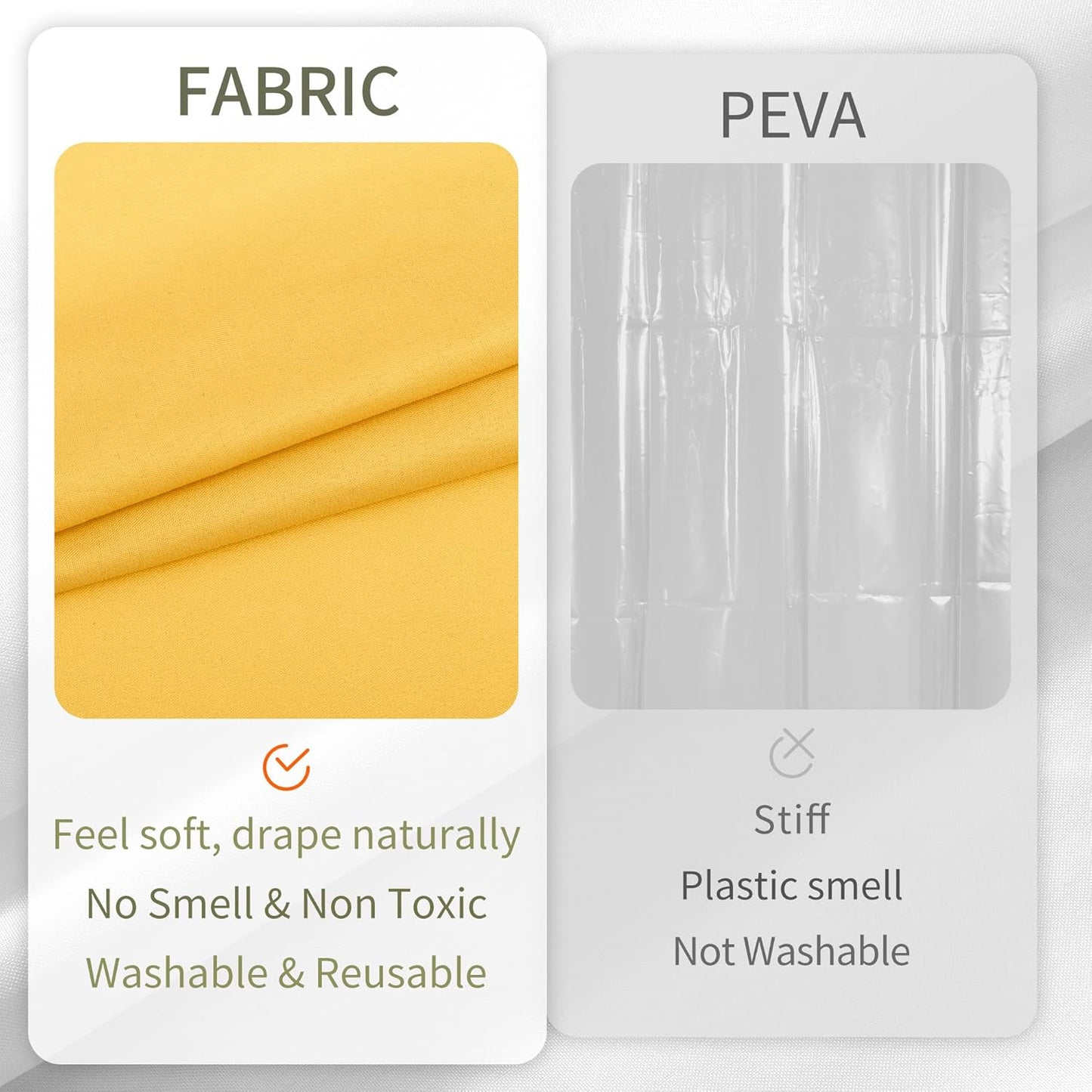 Yellow Shower Curtain or Liner with 3 Magnets - Soft Hotel Quality Fabric Shower Curtain for Bathroom, Light-Weight & Machine Washable - Standard Size 72x72, Mustard Yellow