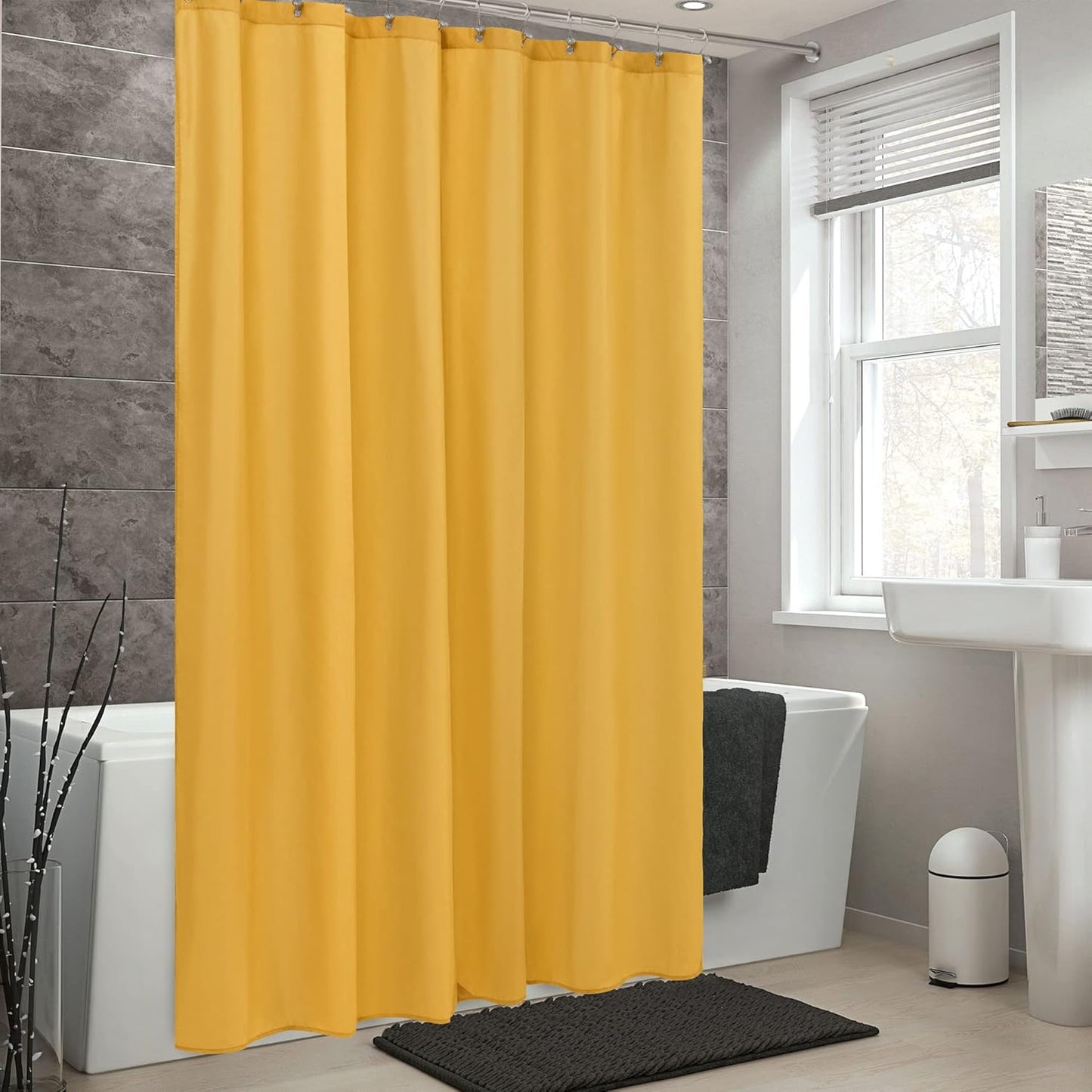 Yellow Shower Curtain or Liner with 3 Magnets - Soft Hotel Quality Fabric Shower Curtain for Bathroom, Light-Weight & Machine Washable - Standard Size 72x72, Mustard Yellow