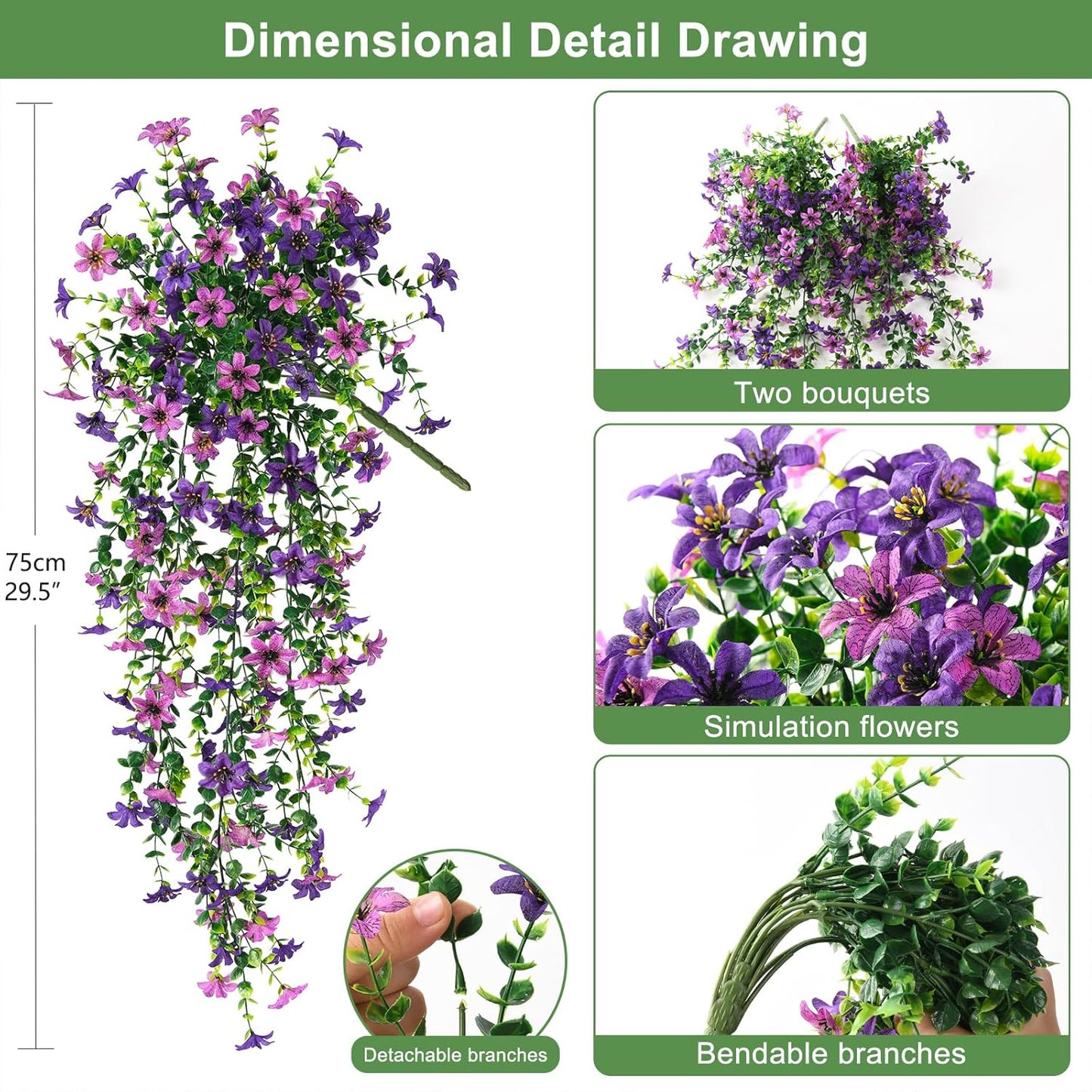 INQCMY Artificial Fake Hanging Flowers Plants for Outdoor Summer Decoration | 2 PCS Faux Silk Daisy with Eucalyptus Leaves,UV Resistant Look Real for Outside Home Planter Porch Patio Balcony Yard Decor