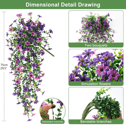 INQCMY Artificial Fake Hanging Flowers Plants for Outdoor Summer Decoration | 2 PCS Faux Silk Daisy with Eucalyptus Leaves,UV Resistant Look Real for Outside Home Planter Porch Patio Balcony Yard Decor