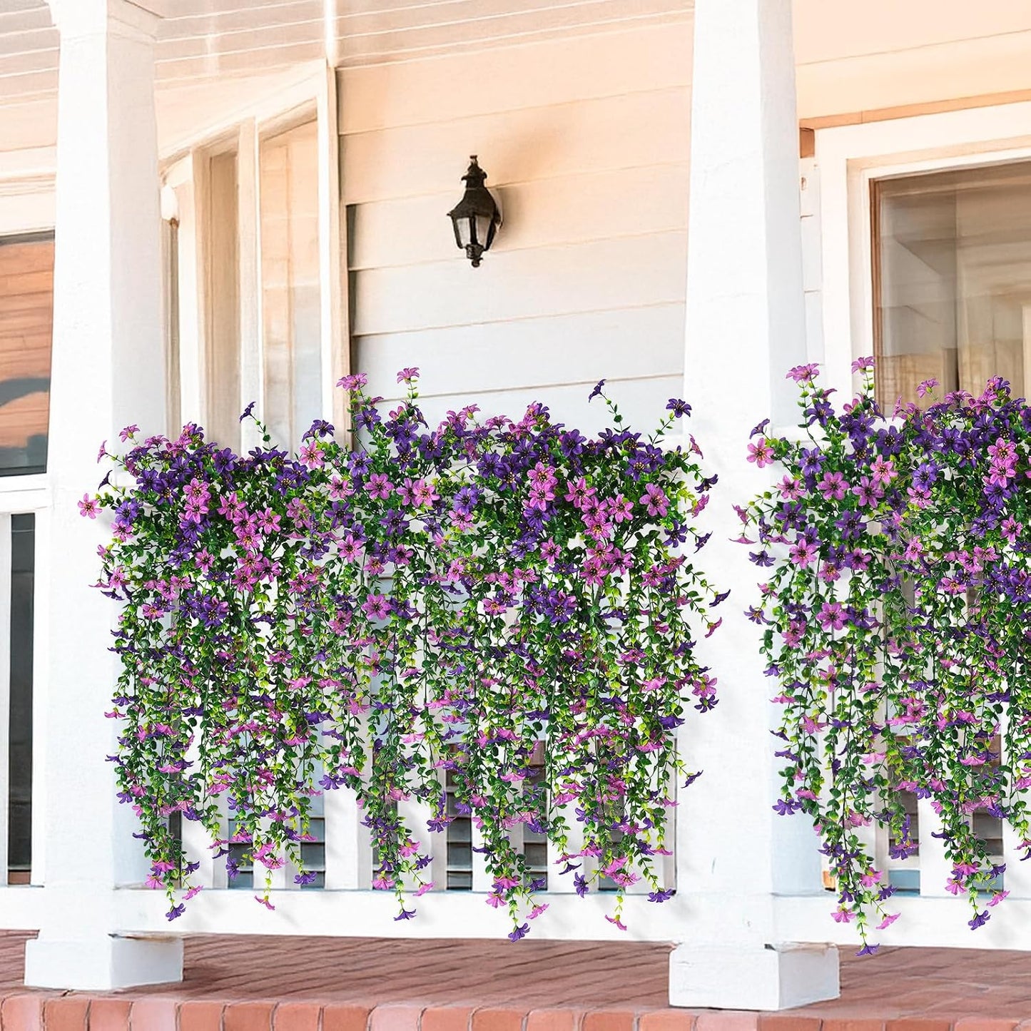 INQCMY Artificial Fake Hanging Flowers Plants for Outdoor Summer Decoration | 2 PCS Faux Silk Daisy with Eucalyptus Leaves,UV Resistant Look Real for Outside Home Planter Porch Patio Balcony Yard Decor