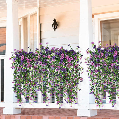 INQCMY Artificial Fake Hanging Flowers Plants for Outdoor Summer Decoration | 2 PCS Faux Silk Daisy with Eucalyptus Leaves,UV Resistant Look Real for Outside Home Planter Porch Patio Balcony Yard Decor