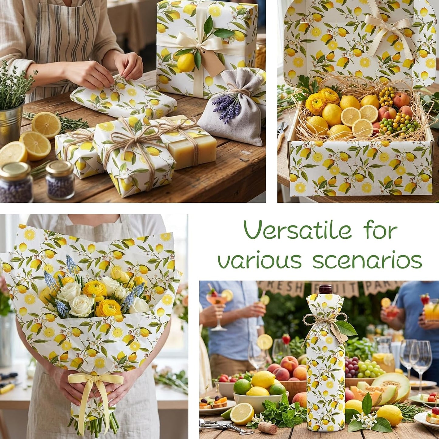 60 Sheets Yellow Lemon Print Tissue Paper, 14×20" Yellow Lemon Patterns Gift Wrapping Paper for Summer DIY Crafts Fruit-Themed Party Supplies (Lemon-B)