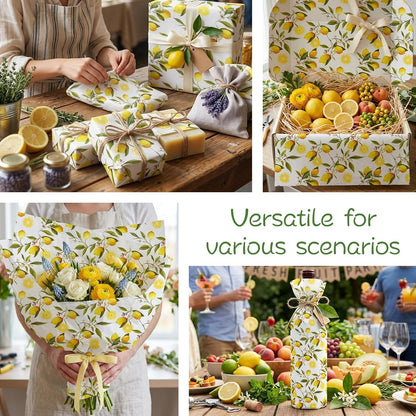 60 Sheets Yellow Lemon Print Tissue Paper, 14×20" Yellow Lemon Patterns Gift Wrapping Paper for Summer DIY Crafts Fruit-Themed Party Supplies (Lemon-B)